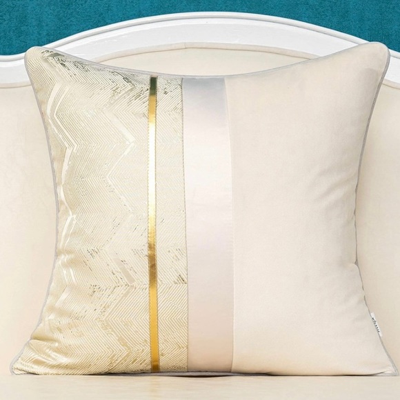 Luxury Home | Luxe Beige Modern Velvet & Jaquard Chevron Throw Pillow Cover - Picture 1 of 7